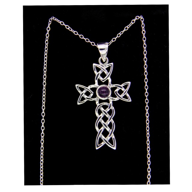 CELTIC KNOT CROSS/AMETHYST PENDANT JSS 22