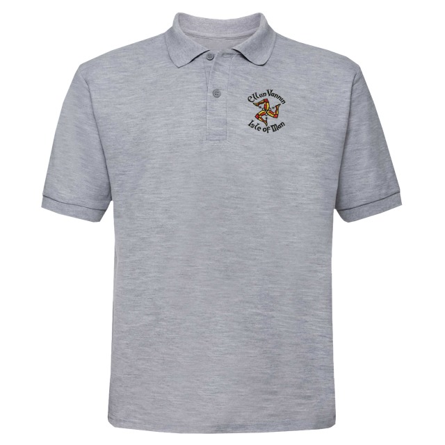 Quality Oxford Light Grey Manx Polo-shirt - 3 legs logo MEP 220